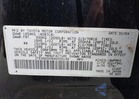 2004 Toyota Rav4 z USA, uszkodzony, nr VIN JTEHD20V846009199